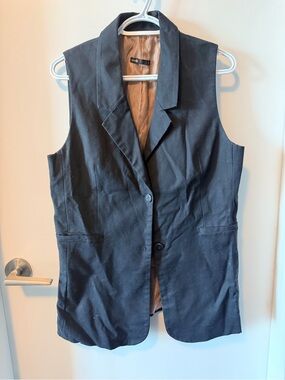 Black Sleeveless Long Blazer Vest